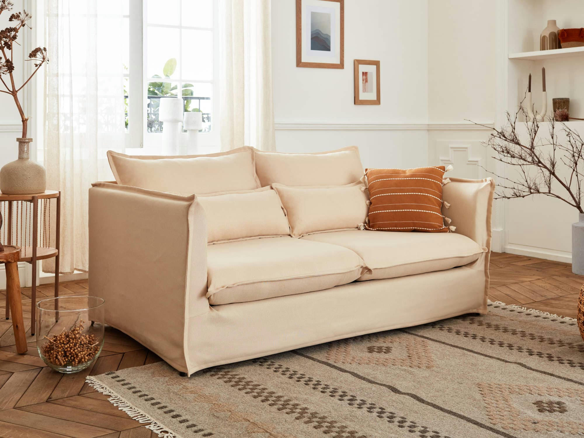 ADRIANN - Canapé droit 2 places en tissu beige