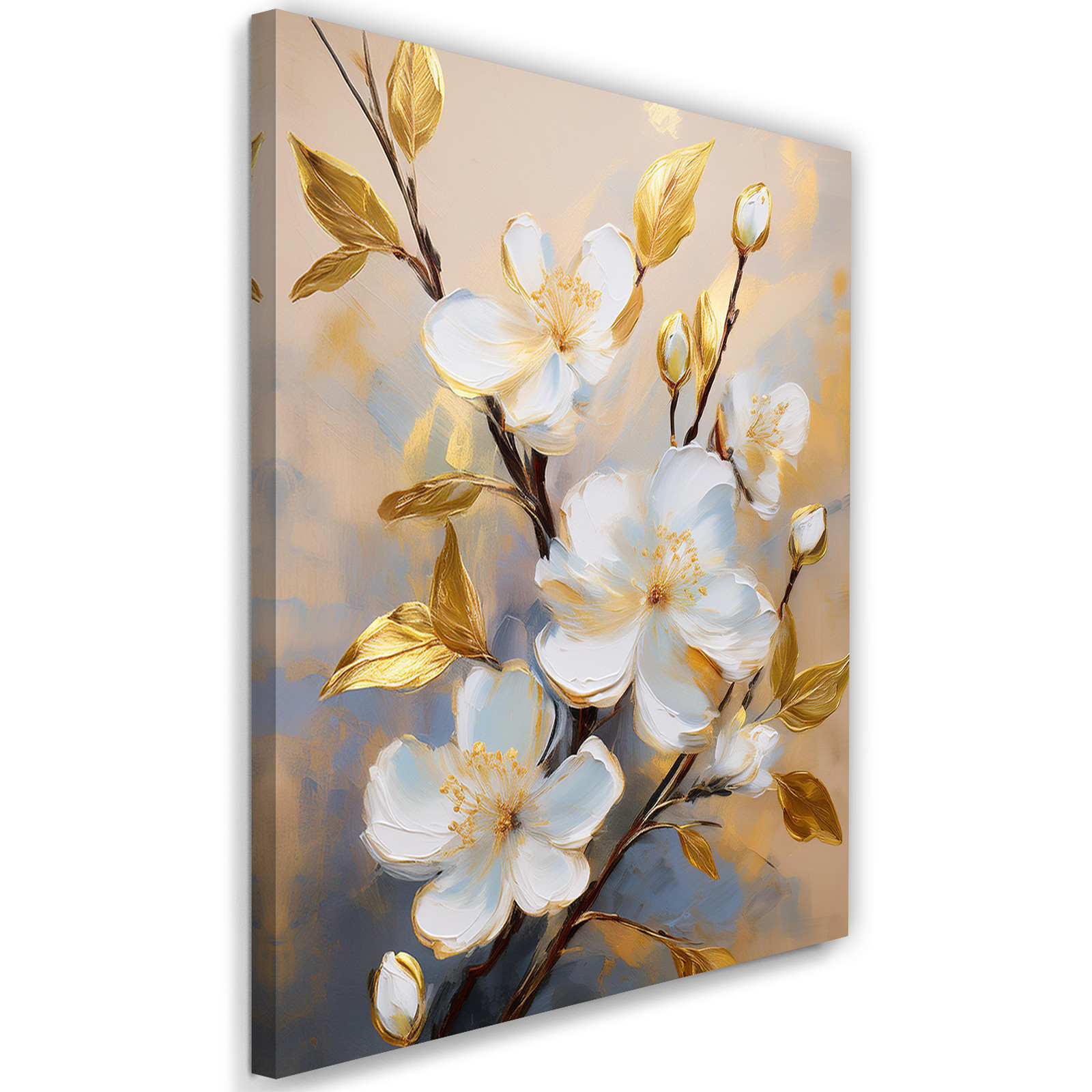 Feeby Obraz na płótnie, Kwiaty Magnolia Biały Złoty 40x60