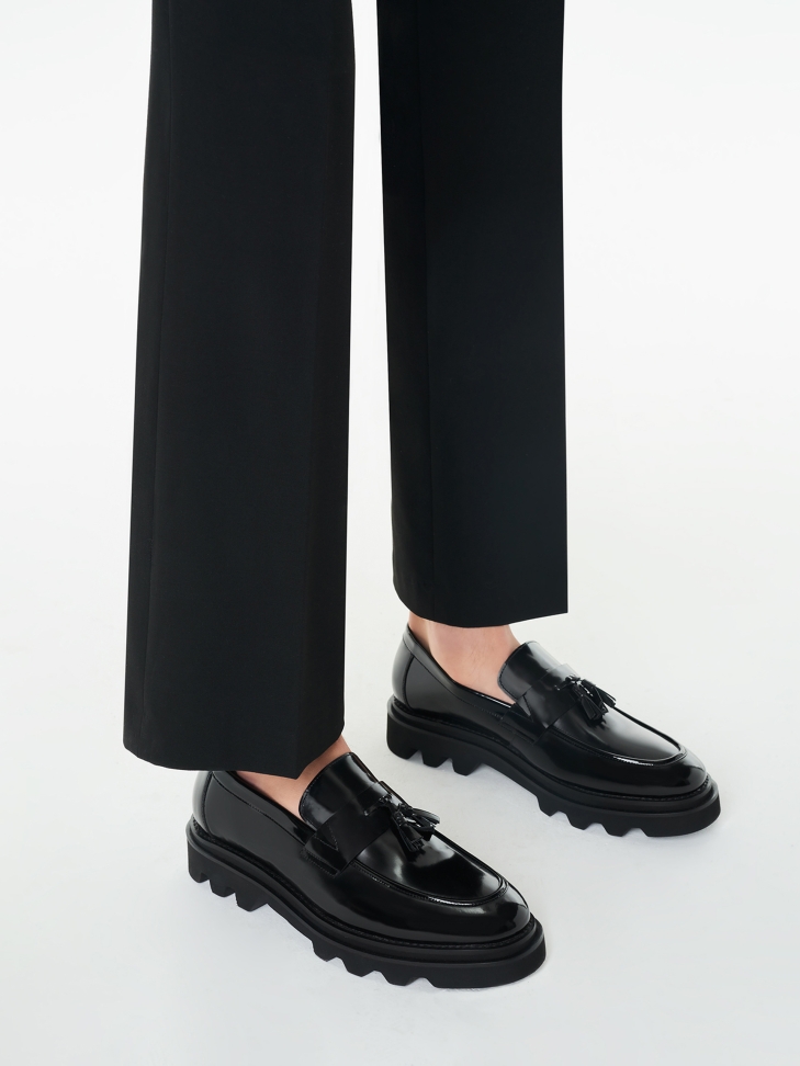 Black leather loafers for men with a hiking sole