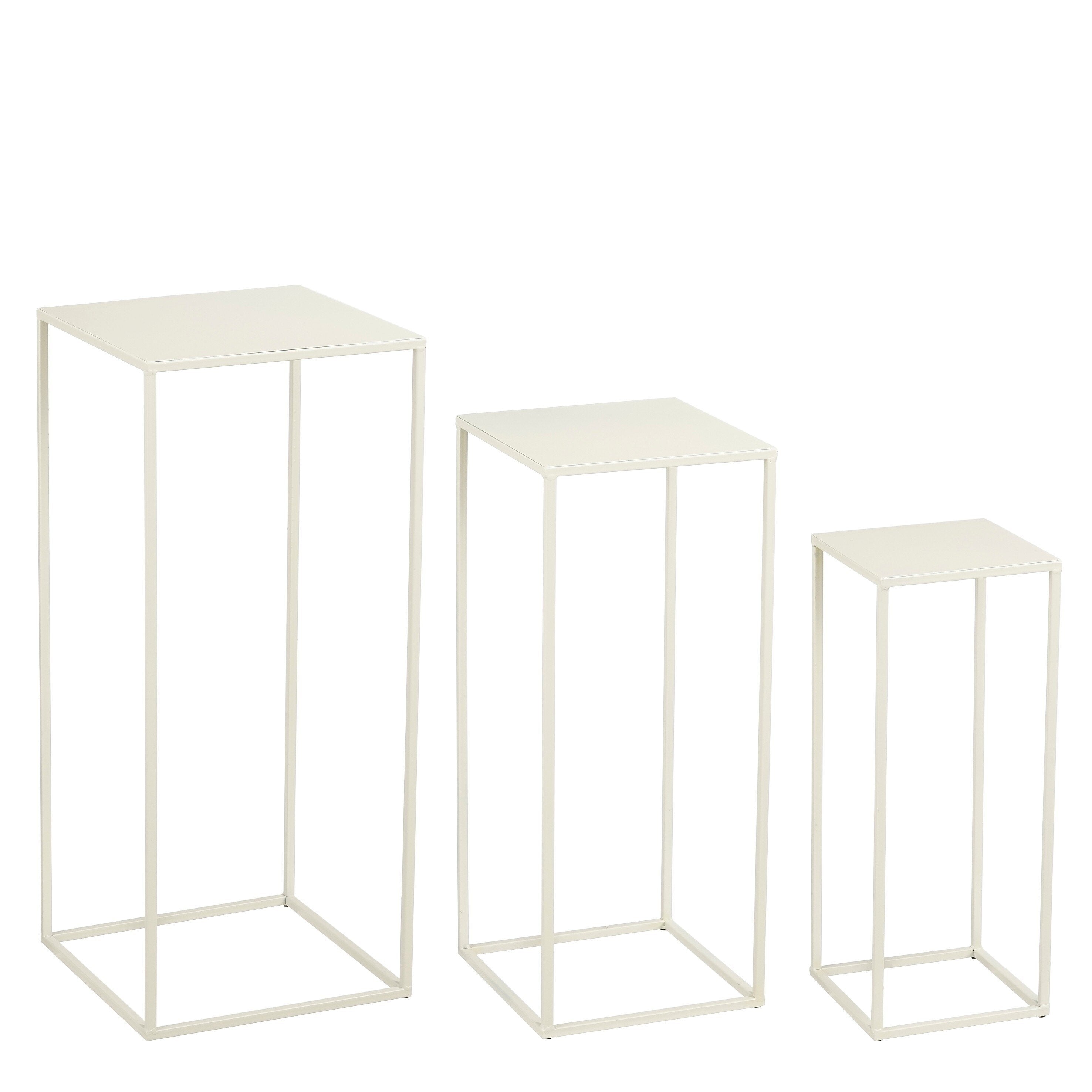 Mica Decorations Quinty Bijzettafel - Set van 3 - L30 x B30 x H70 cm - Metaal - Off-white