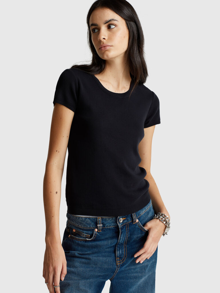 Short sleeve sweater in pure cotton