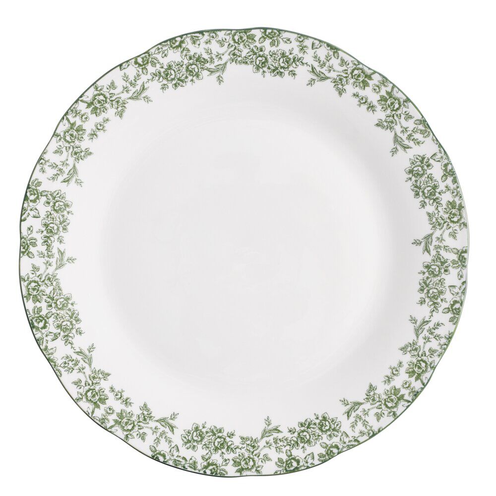 Assiette plate en porcelaine Ø26 cm imprimé toile de Jouy vert