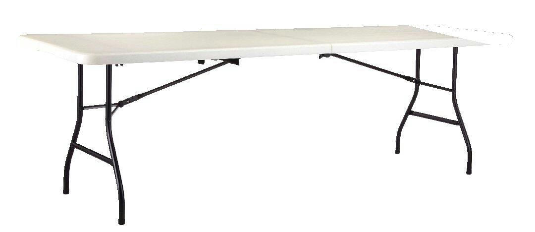 For Living 8-ft Portable Plastic & Metal Folding Table with Handle, White