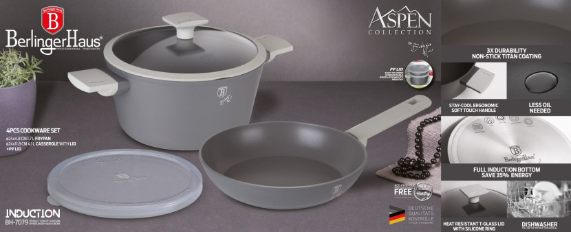 Zestaw garnek z patelnią komplet 24cm tytanowe 4-ele BERLINGER HAUS Aspen