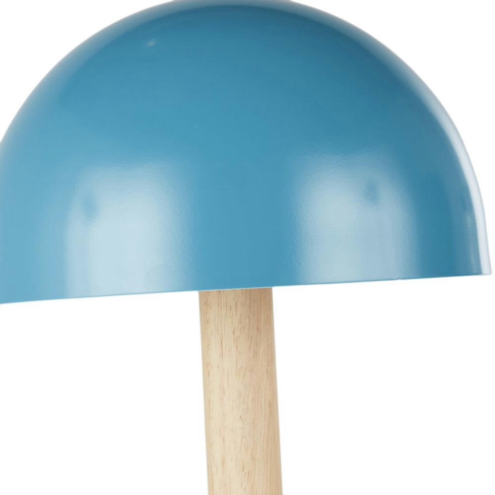 WYNWOOD - Lampe à poser en métal bleu canard et bois d'hévéa