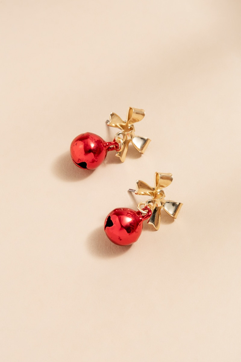 Samantha Jingle Bell Gold Bow Drop Earrings