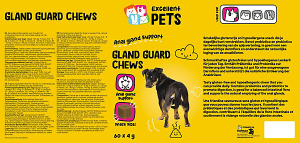 Aliment complémentaire pour favoriser vidange des glandes anales pour chien, 60 friandises