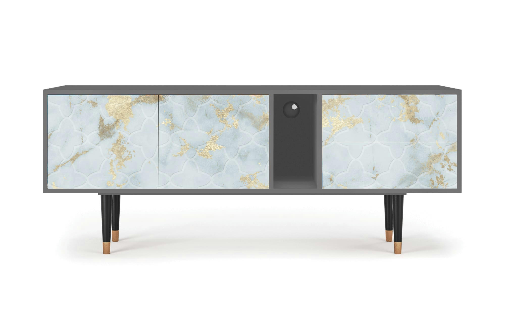 GOLDEN WAVES - Meuble TV  blanc clair 2 tiroirs et 2 portes L 170 cm