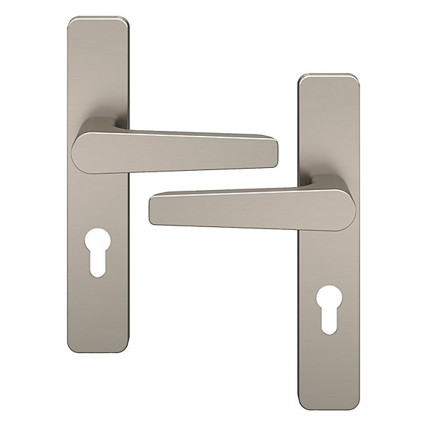 Ensemble poignée sur plaque rectangulairecylindre GoodHome Kerver effet nickel satin gris L.128mm x l.42mm entraxe 165-195mm