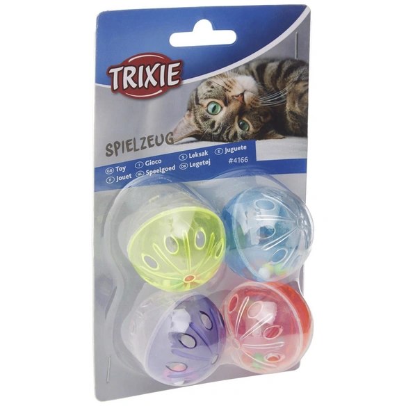 Katzenspielzeug, Rasselball, blau/rot/violett/gelb
