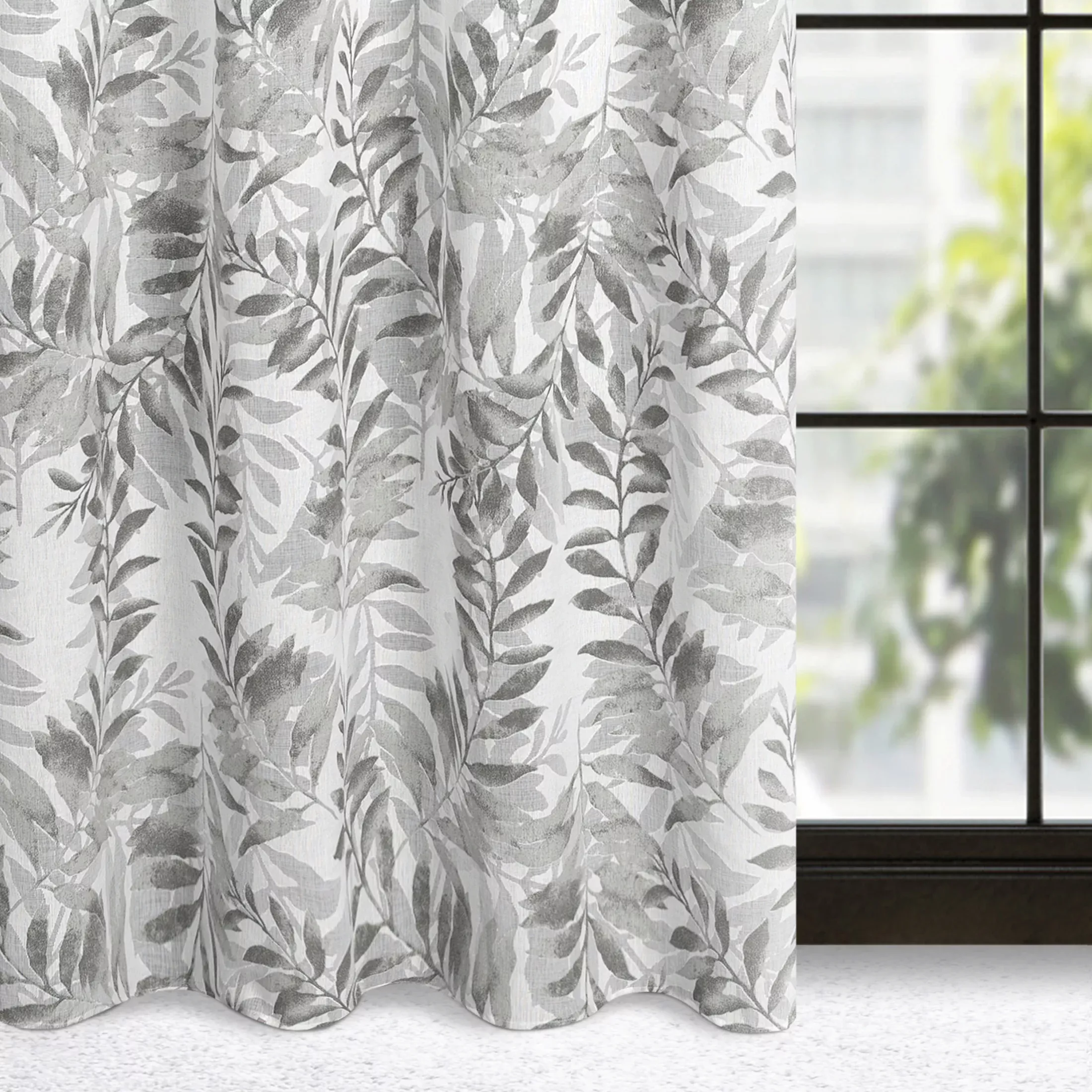 Zasłona naturalna w stalowe liście 140x250 cm przelotka - HARIET