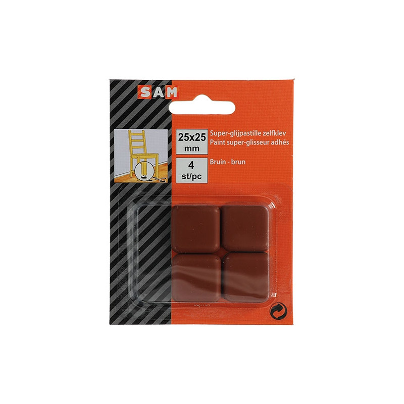 Patin glisseur brun en PVC adhésif 25 x 25 mm 4 pièces