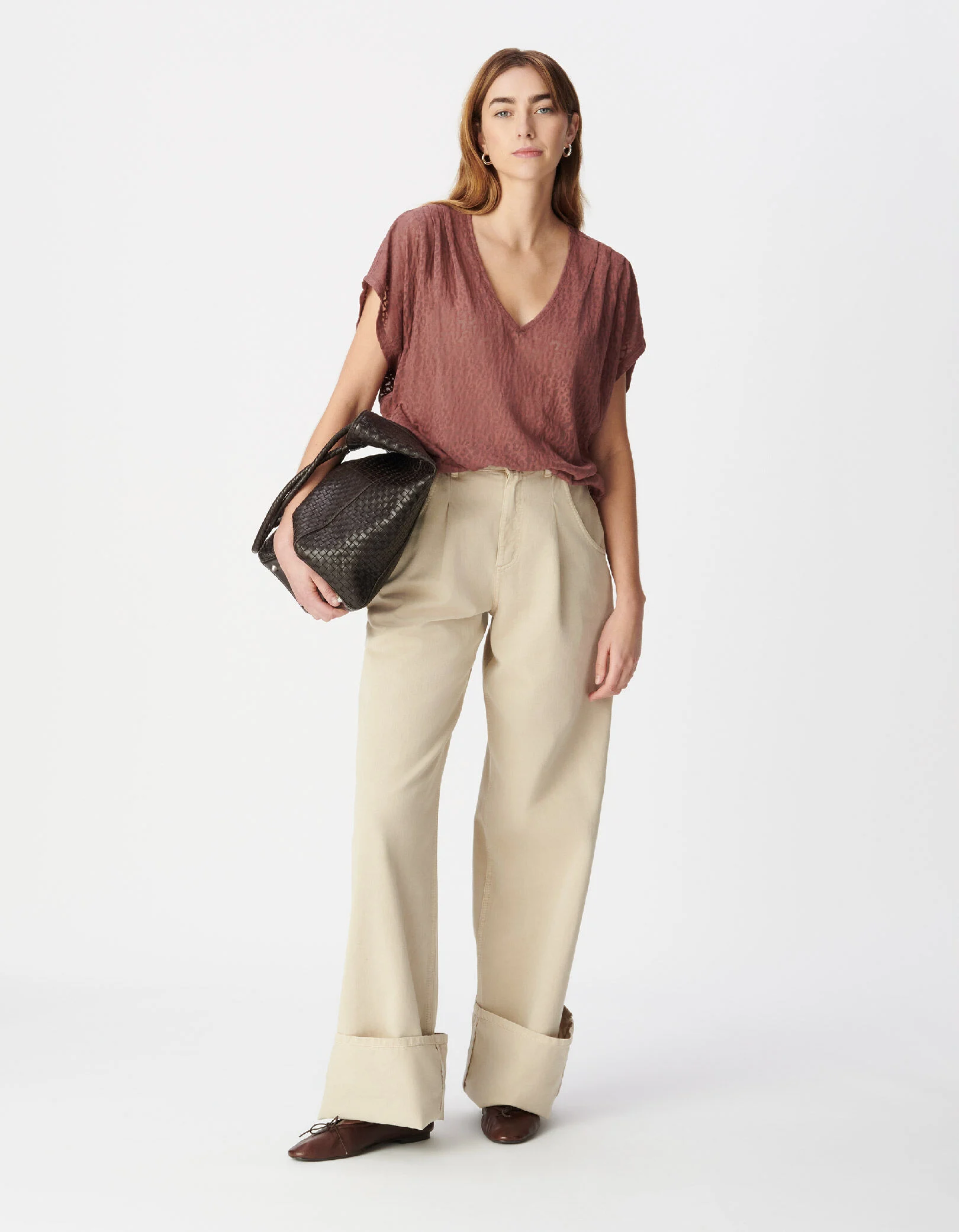 Tee-shirt loose bordeaux imprimé léopard Femme