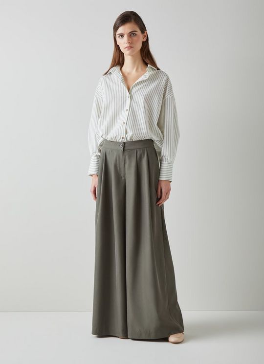 Isla Khaki Wide Leg Trousers with TENCEL? Modal