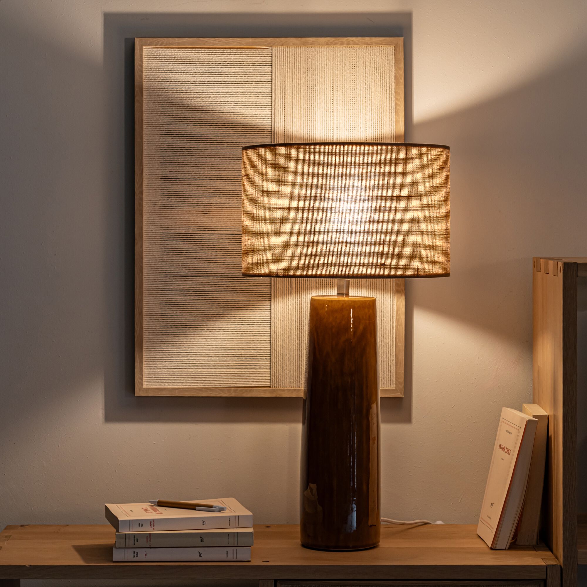 DORLE - Pied de lampe électrifié en grès D12.5cm - camel