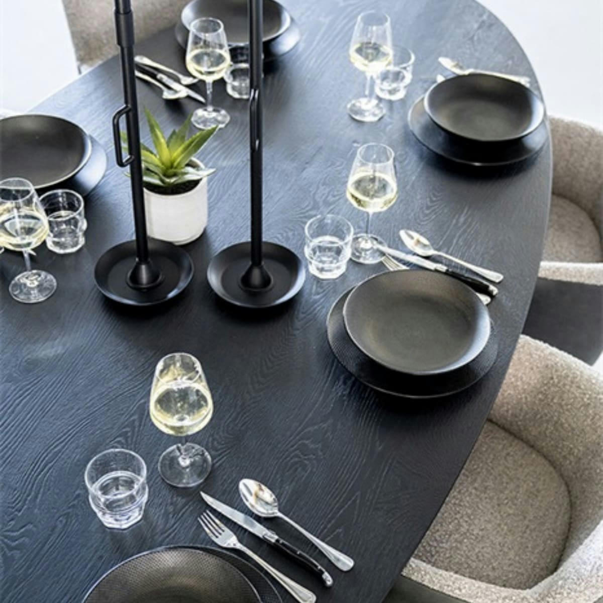 TACTO - Table ovale 240x110cm en bois de chêne noir et métal