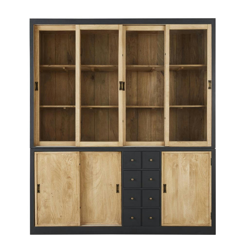 Cezanne - Vaisselier 7 portes en manguier massif et verre trempé