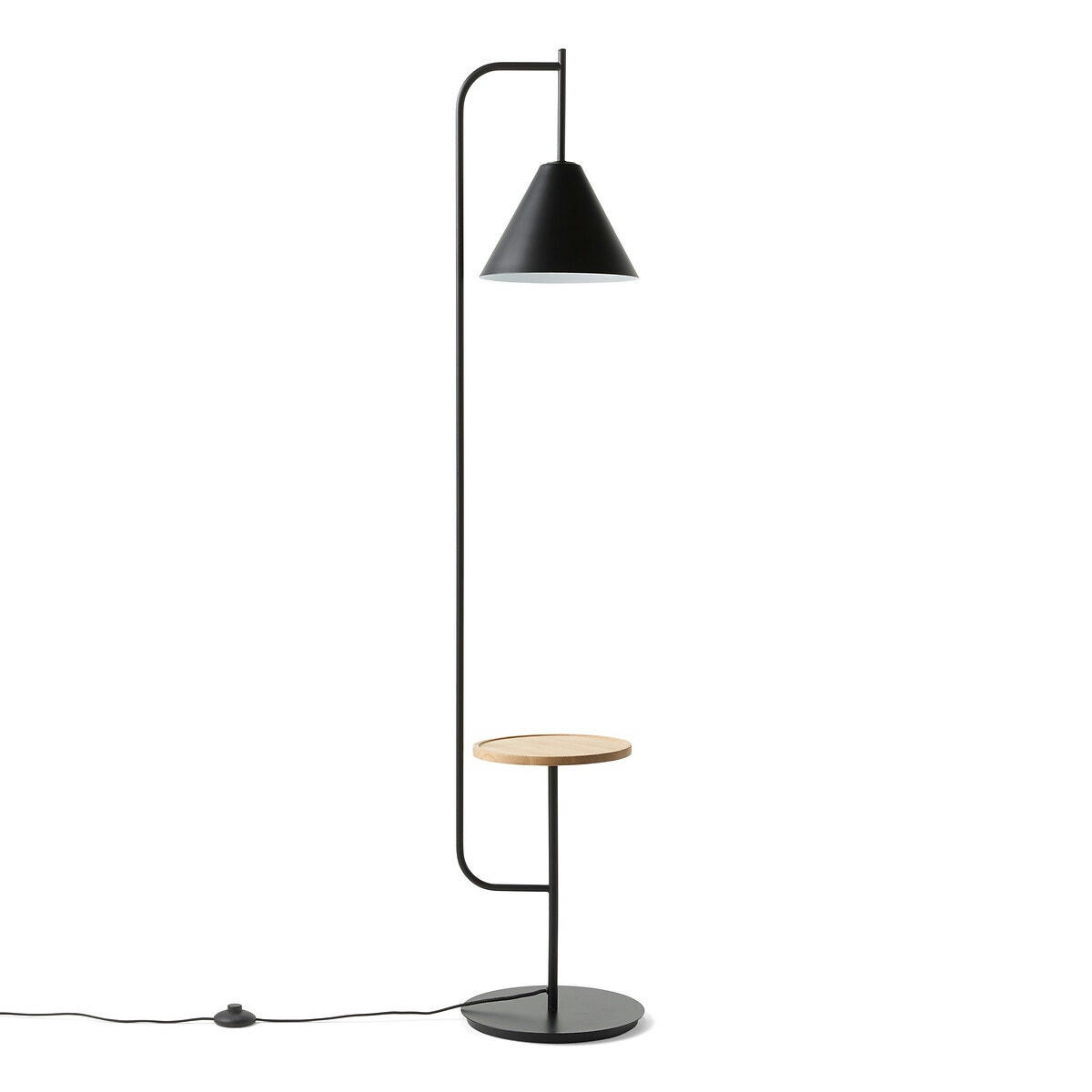 Lampadaire avec tablette métal fer et bois, Mugli
