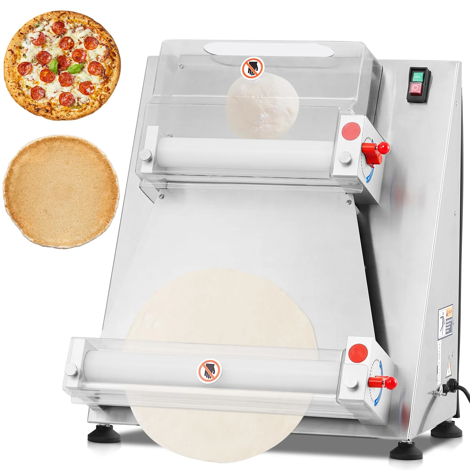 Garvee Commercial Pizza Dough Roller Sheeter, Max 16, Automatic 370W Electric Pizza Dough Roller, Stainless Steel, Suitable for Noodle, Pizza Bread and Pasta Maker Equipment