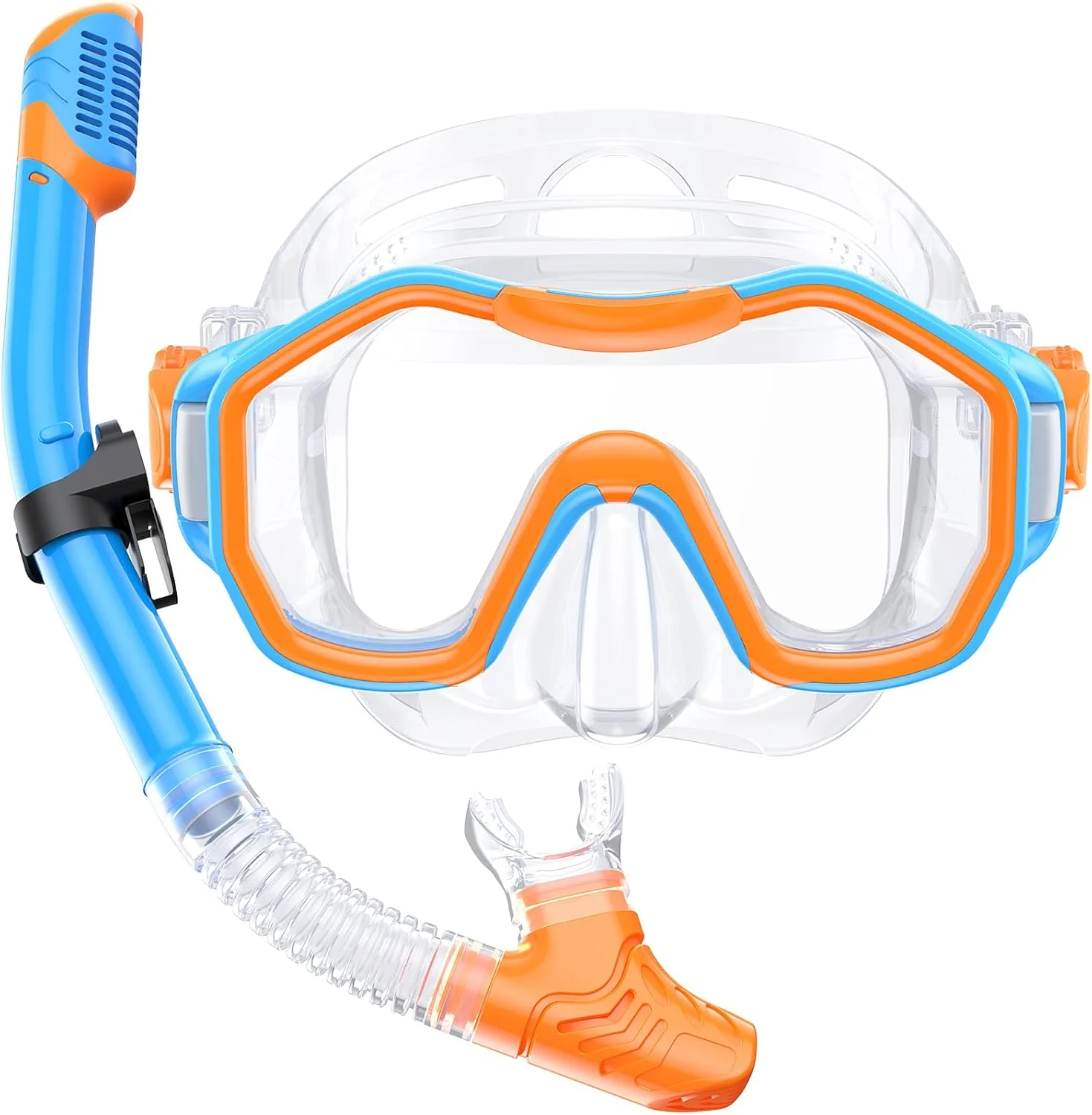Snorkeling Gear for Adults, Dry-Top Snorkel Set, 180��Panoramic Wide View Diving Mask Breathing Freely Snorkel Mask for Snorkeling Scuba Diving Swimming Travel(K2-Blue Orange/Kids)