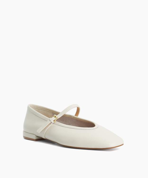 Hearthrob Ecru - Leather Pointed Toe Mary Jane Ballet Flats