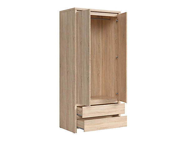 Armoire placard de rangement à deux portes avec 2 tiroirs, coloris chêne Sonoma - Longueur 90 x Hauteur 200,5 x Profondeur 55,5 cm