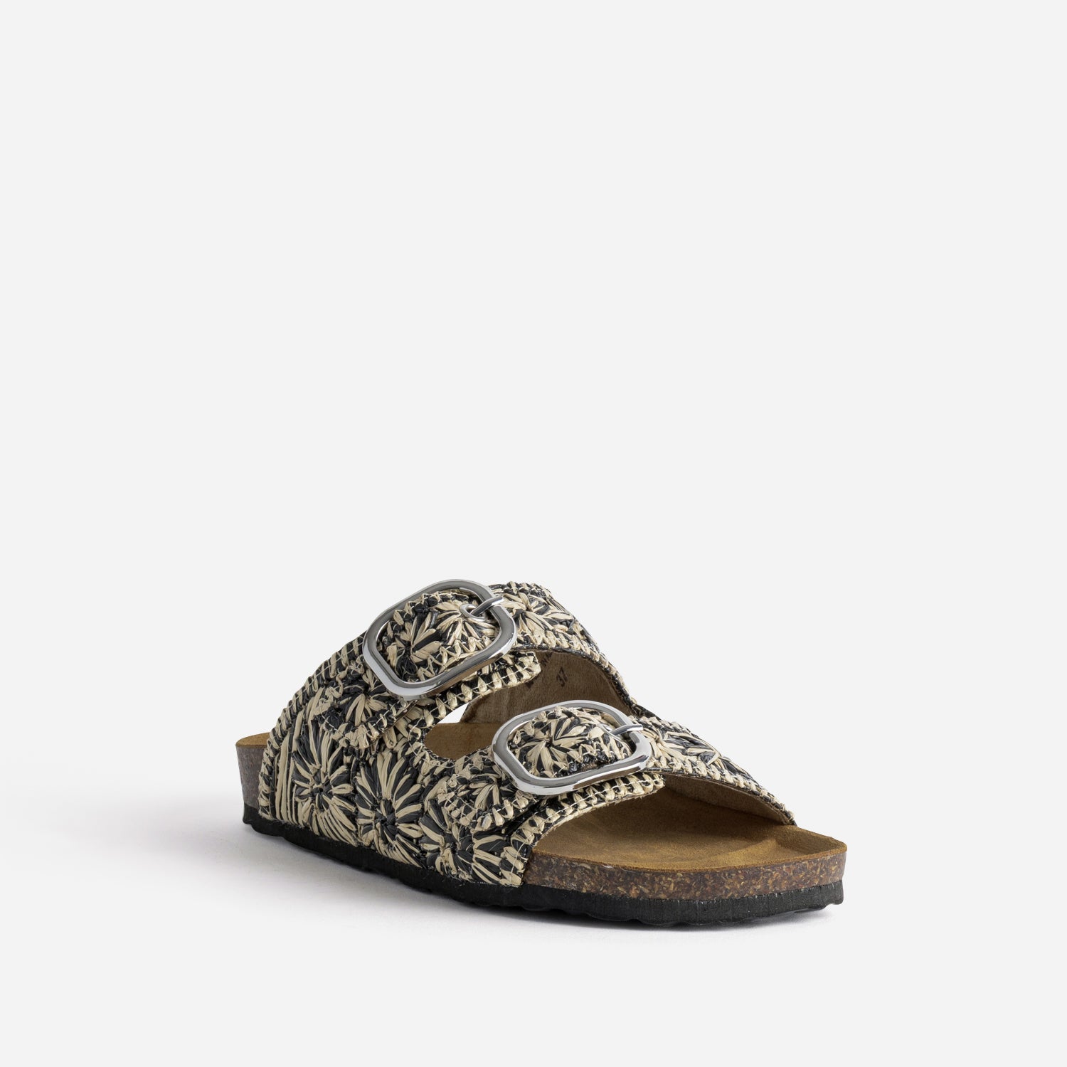 Mule anatomique noire tressée beige