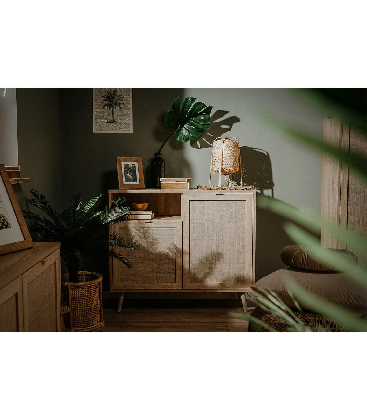 BALI - Buffet 2 portes 1 niche L101 cm - Impression effet rotin