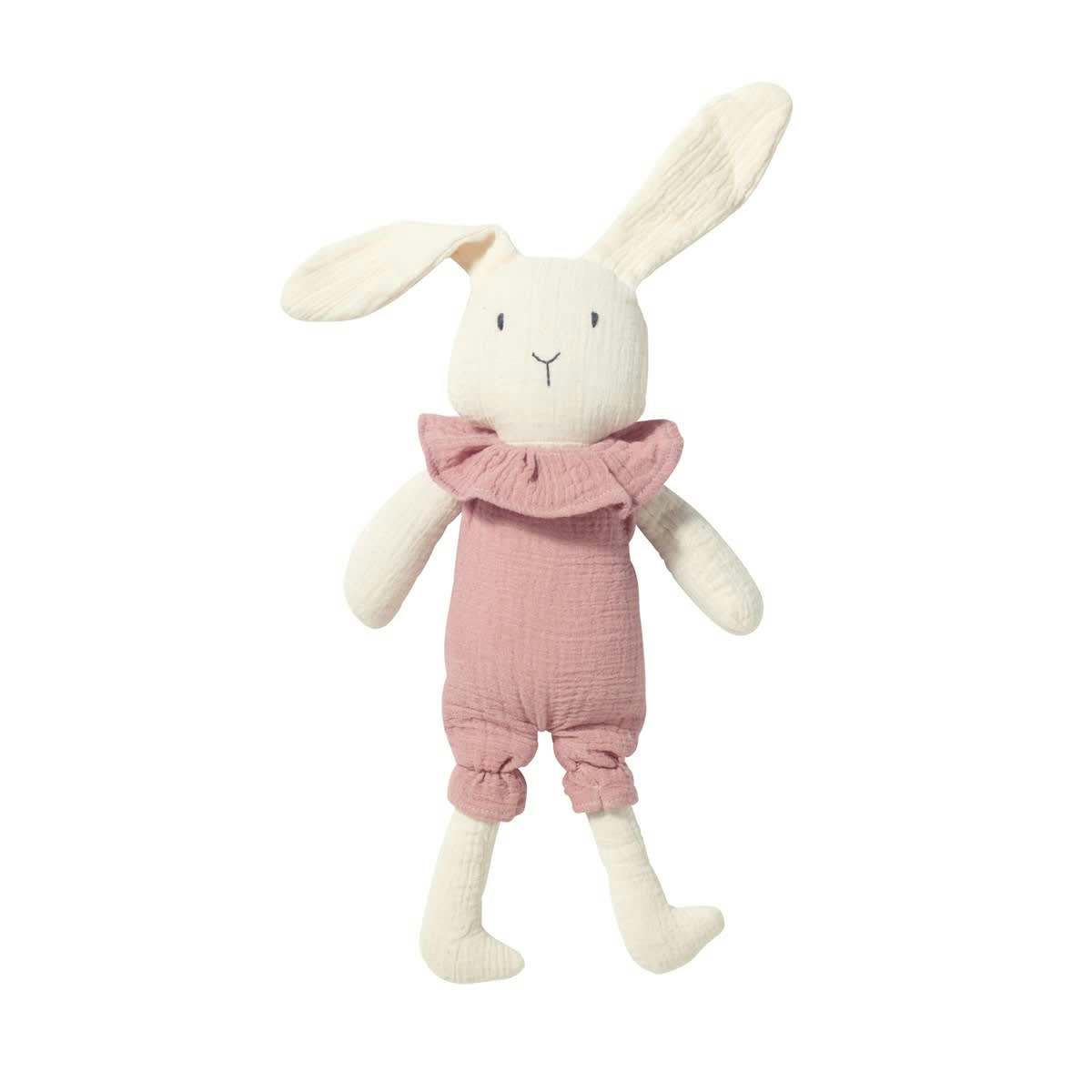 - Peluche coton mousseline lapin rose pâle 30 cm