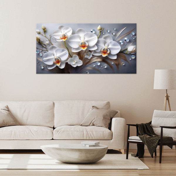 Feeby Obraz na płótnie, Orchidea Kwiat Biały 3D Malowany 100x50