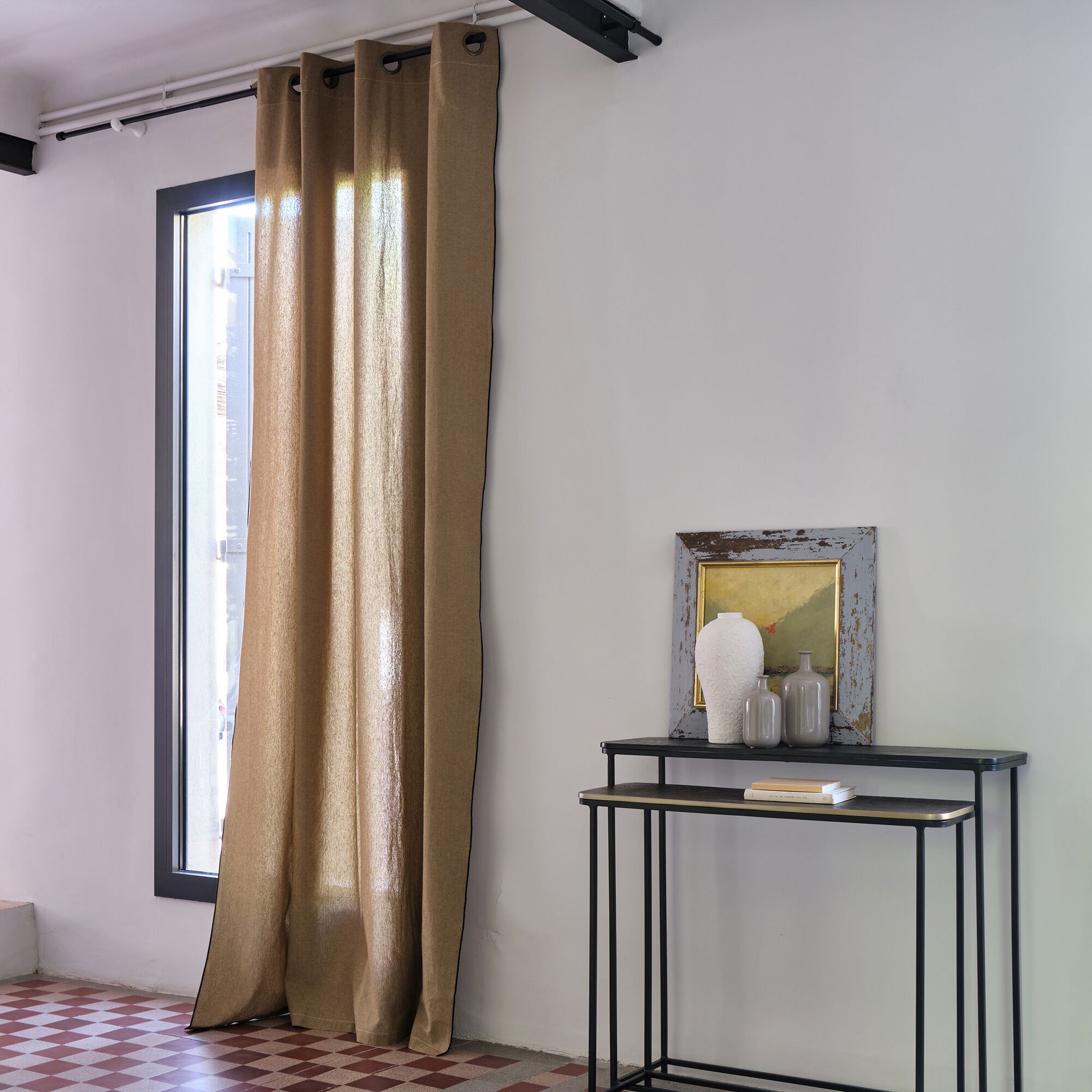 LINIA - Rideau à œillets en coton finition liseré 140x250cm - brun alep