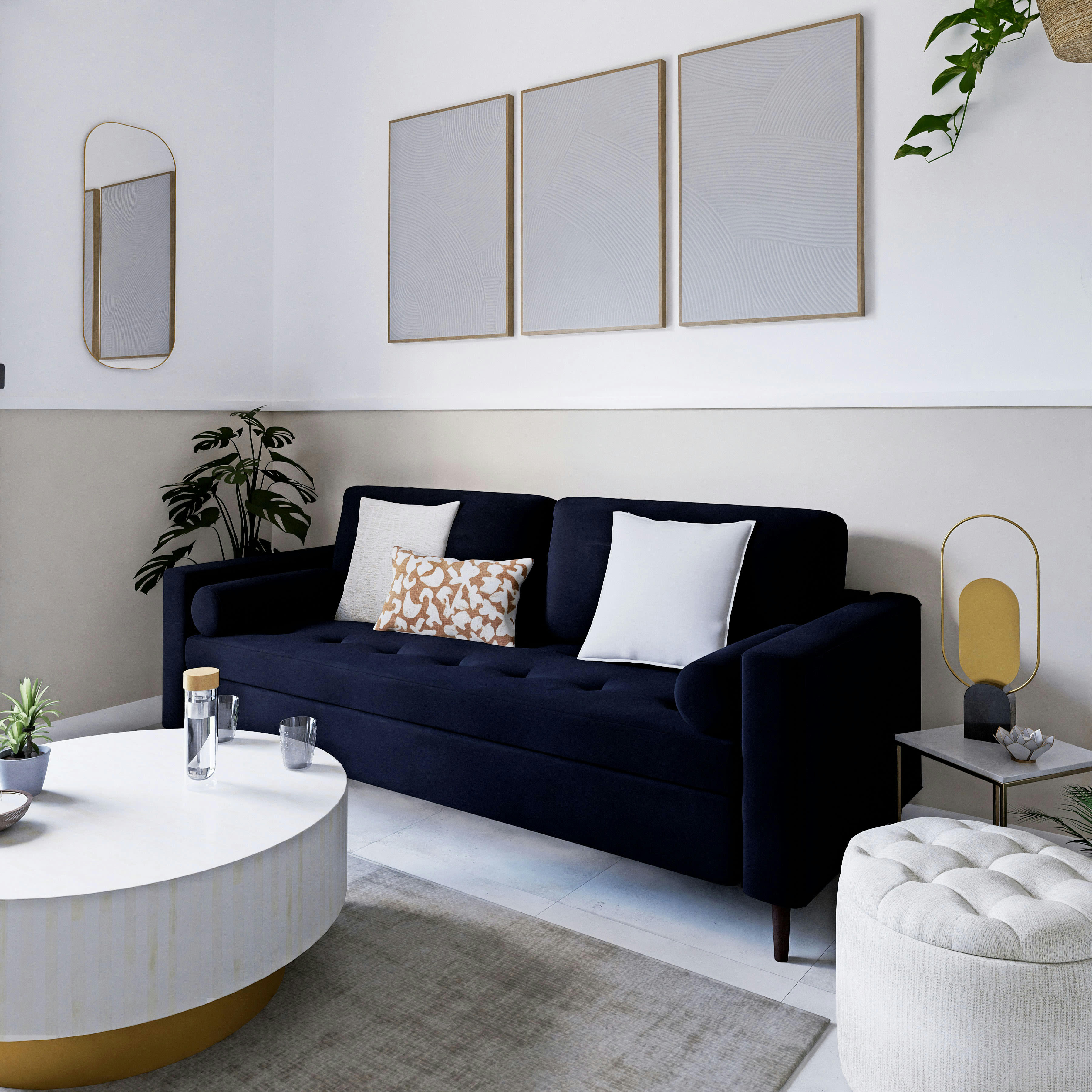 KENYA - Miroir rectangulaire  arrondi en métal doré 37x90