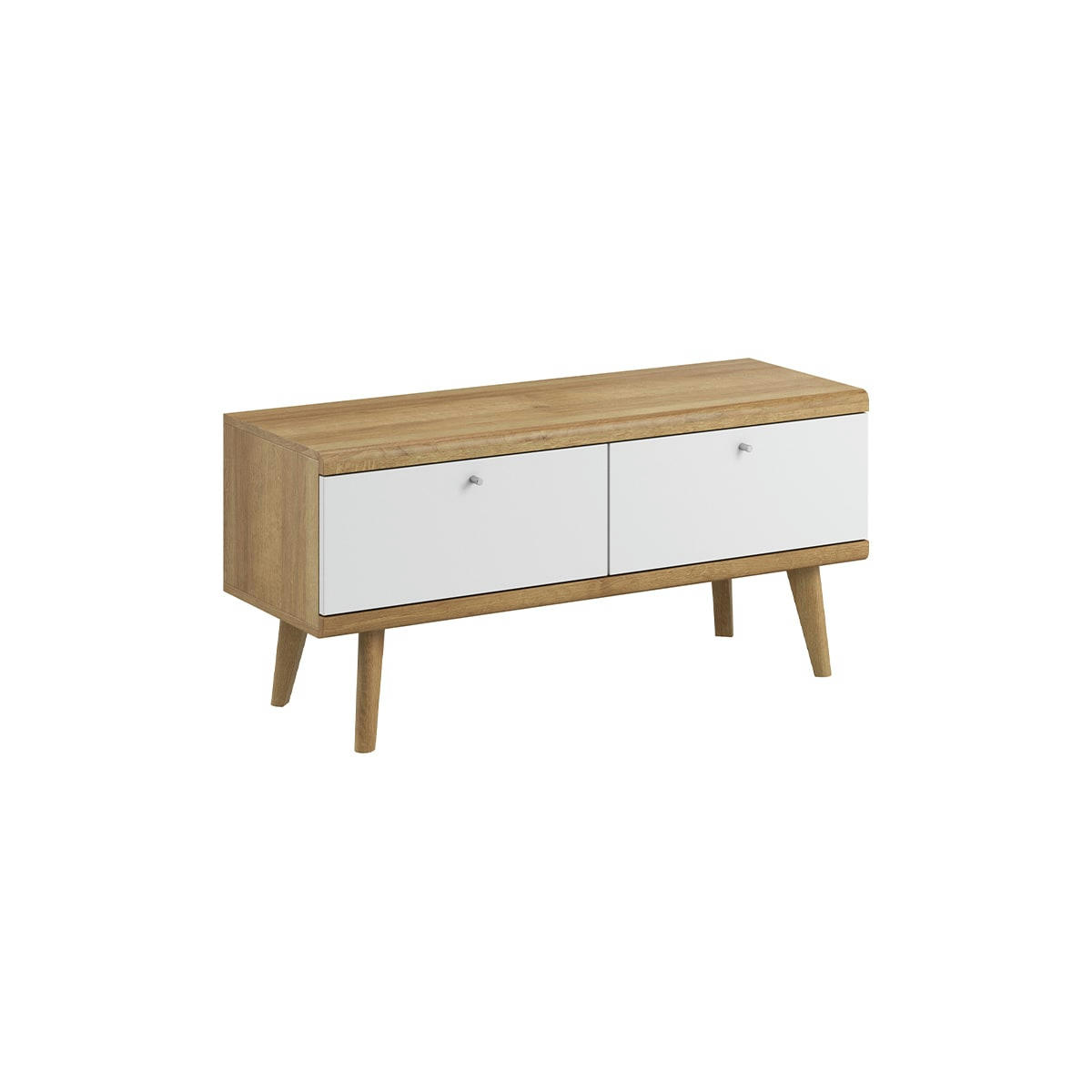 - Meuble tv 2 portes 107 cm naturel et blanc