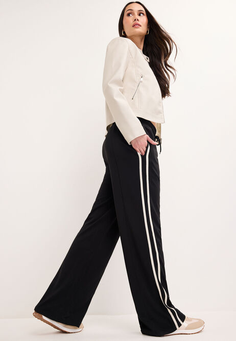 Womens Black Side Stripe Wide Leg Joggers
