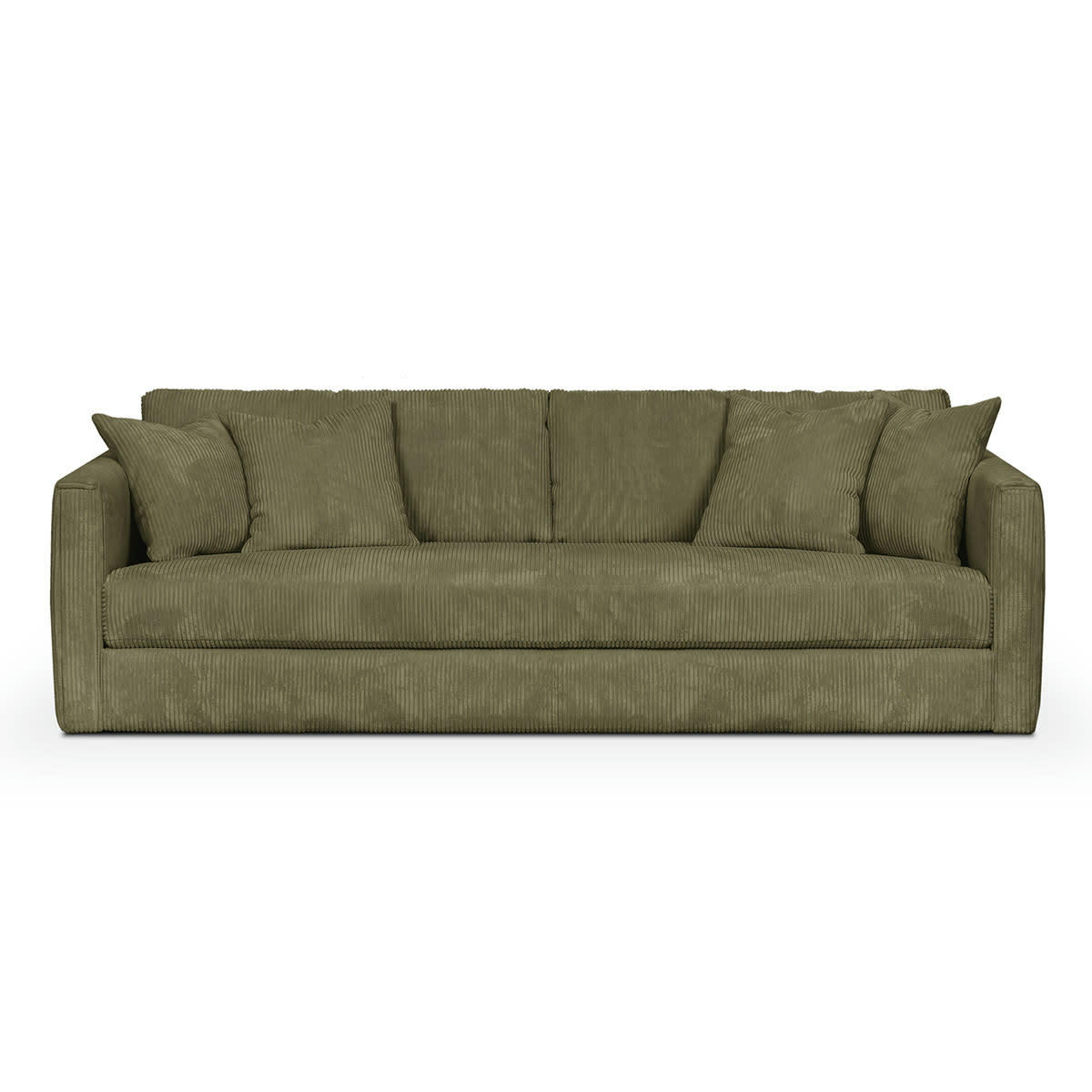 DENVER - Canapé 4 places en velours côtelé vert kaki + 4 coussins