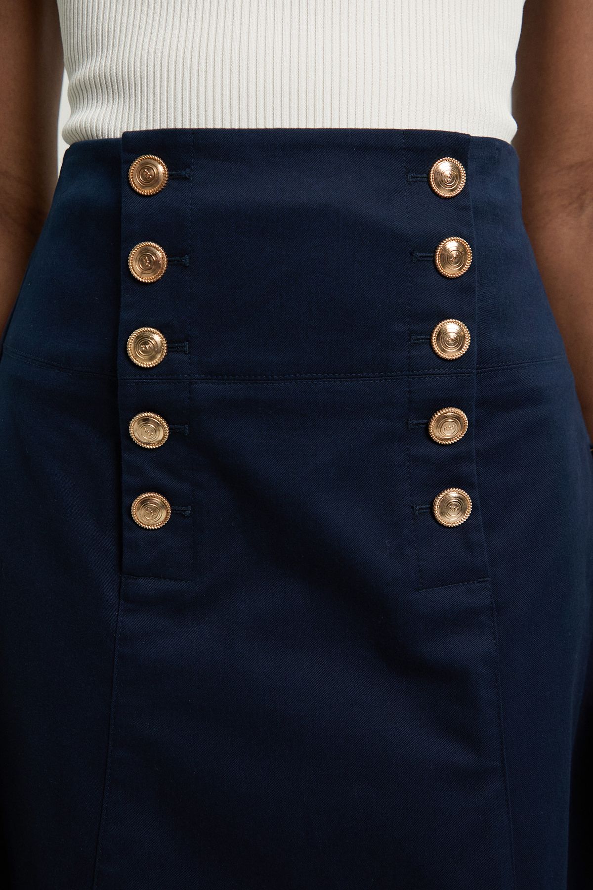 KarenMillen Petite Cotton Tailored Button Detail Midi Skirt