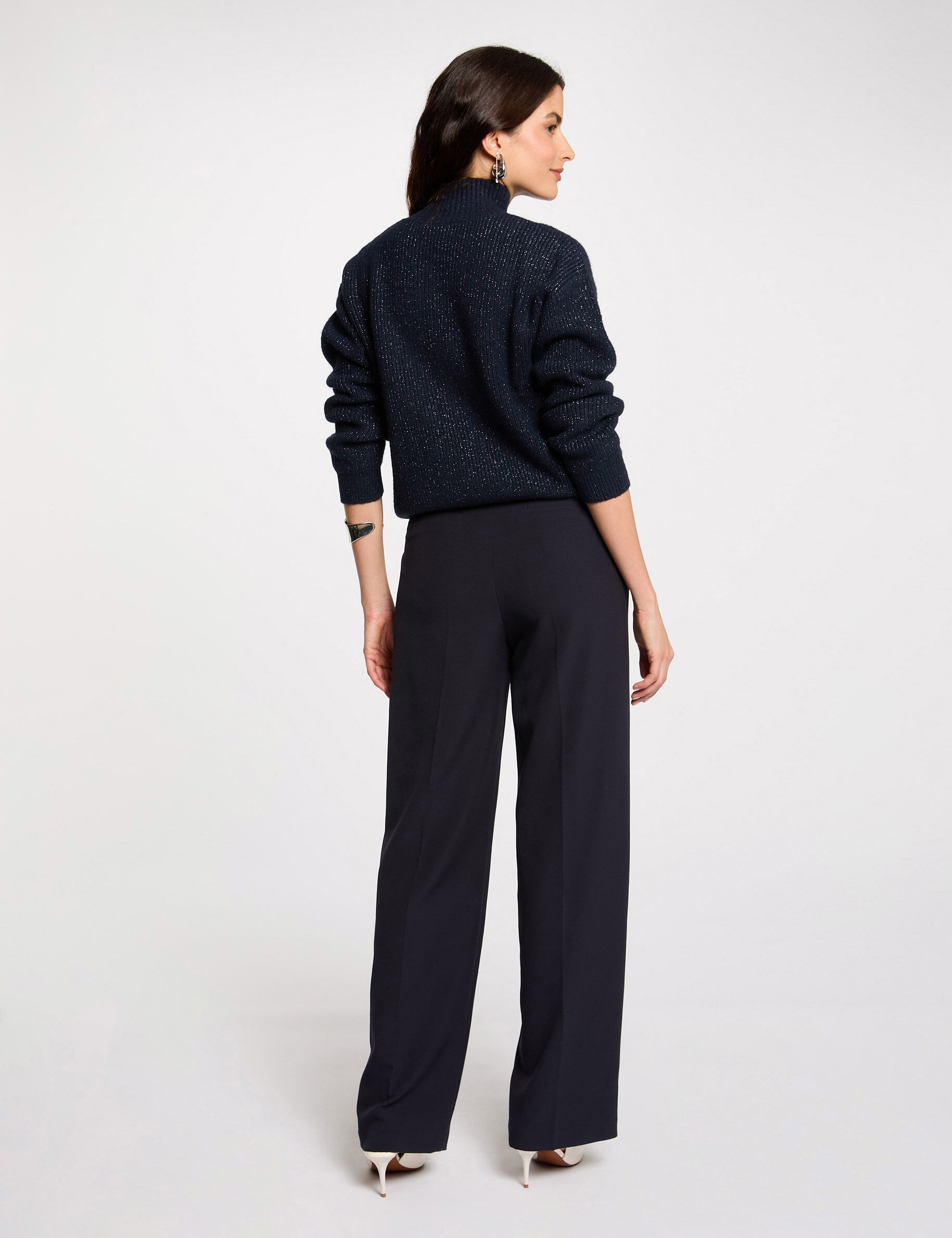 Straight Trousers With Darts Navy Blue Women