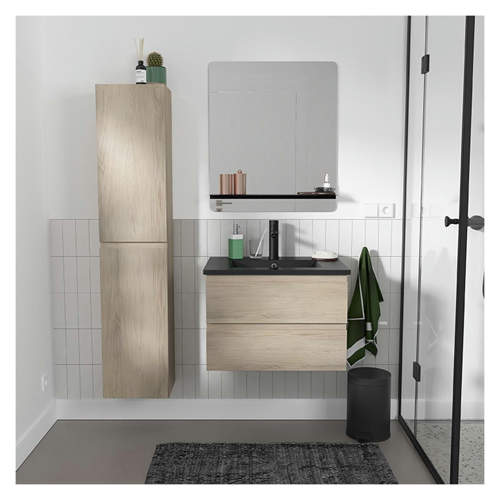 SORRENTO - Meuble simple vasque 60cm  Décor chêne +vasque+robinet+miroir+colonne