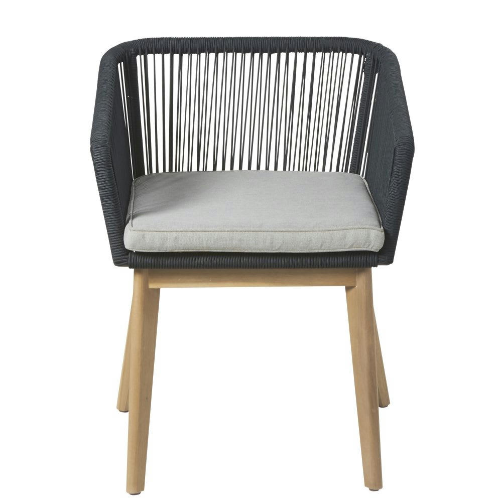 Costa Rica - Fauteuil à dîner de jardin en corde tressée anthracite et toile gris clair