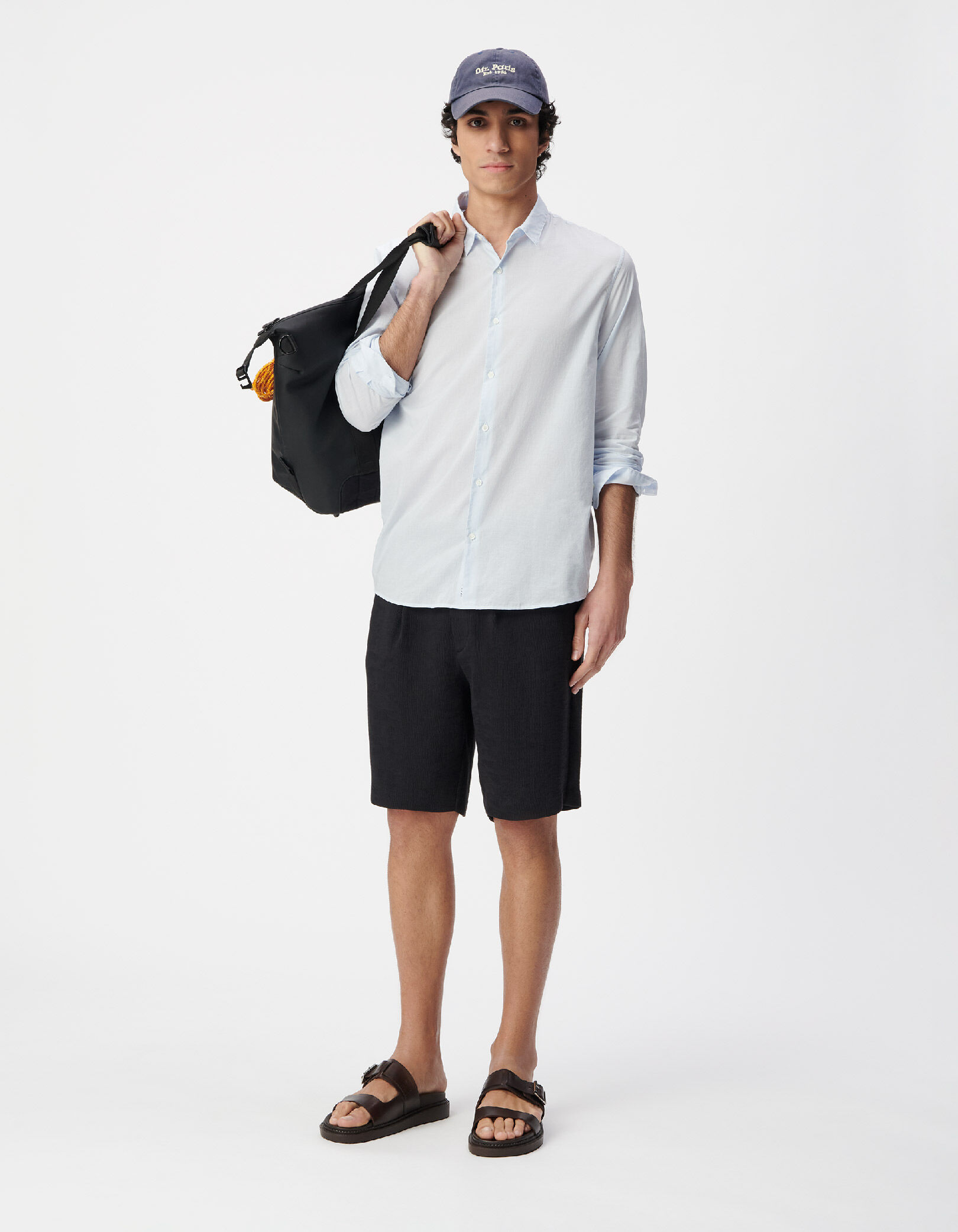 Bermuda noir tissu plissé Homme