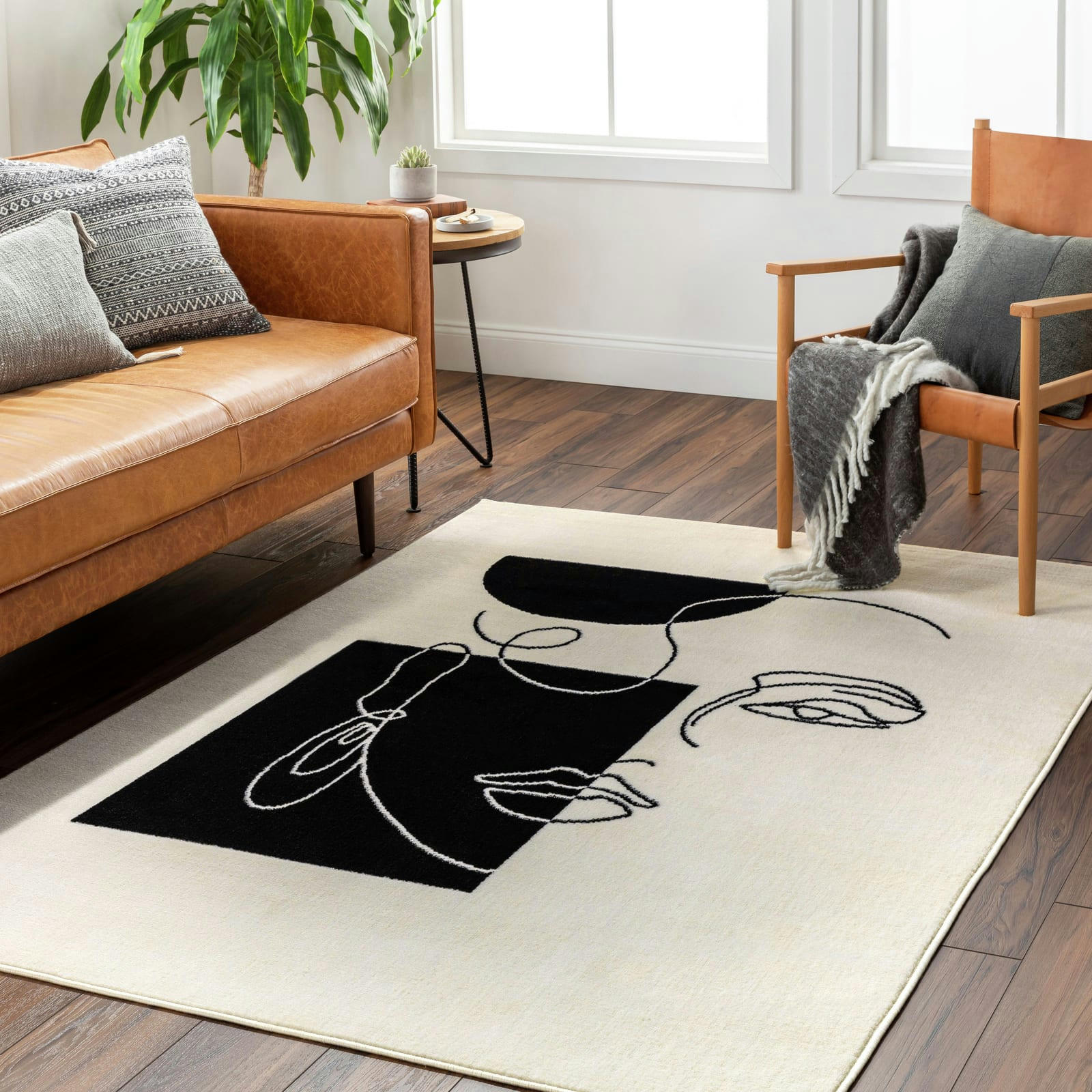 FRANCESCA - Tapis Scandinave Bohème Blanc Cassé/Noir 152x213