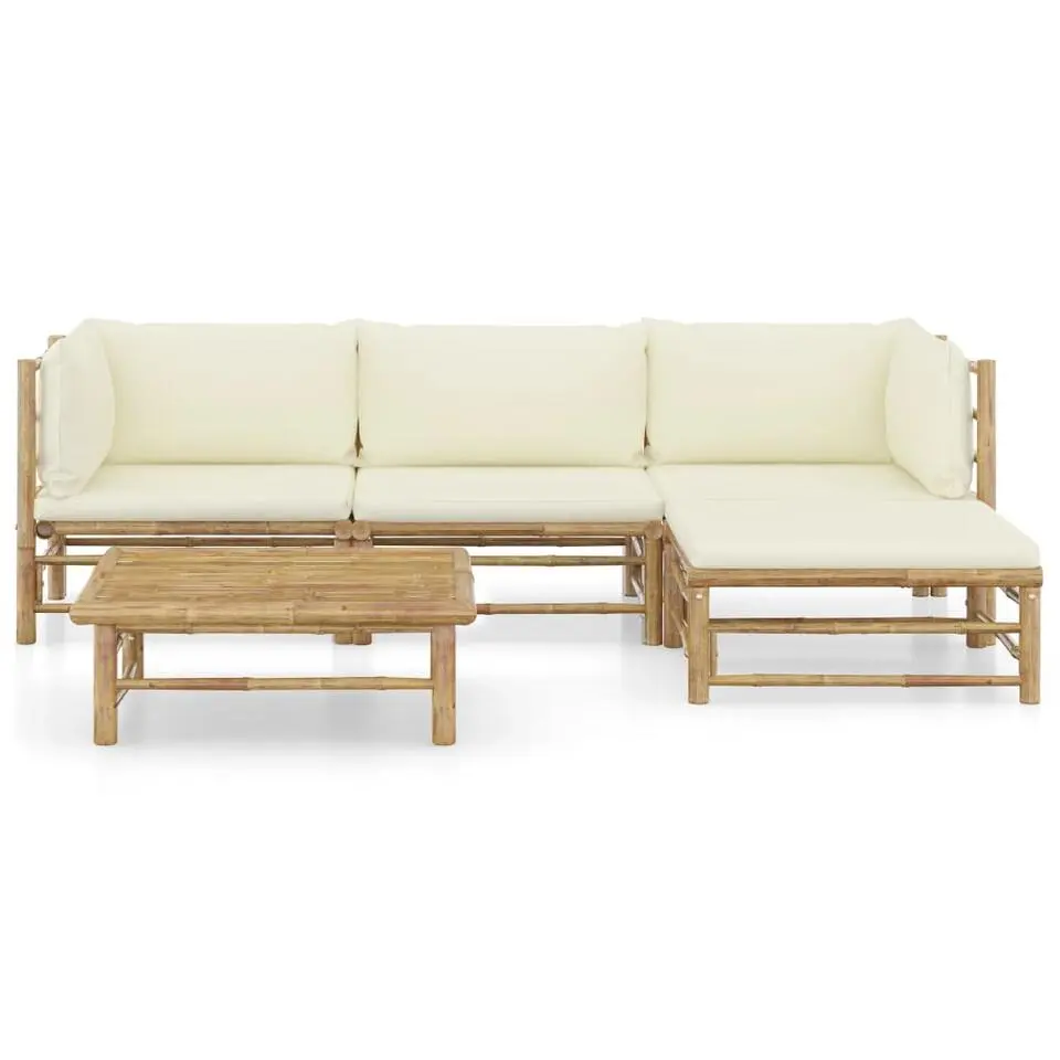 vidaXL - Loungeset - Wit - Bamboe - 5 stuks - Met kussens