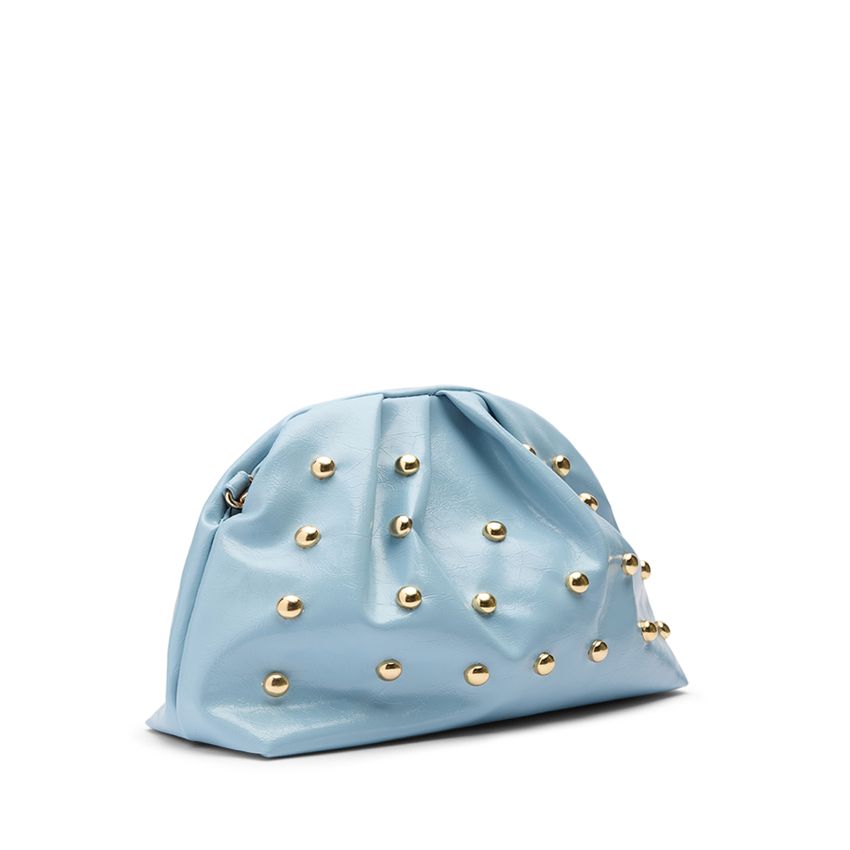 Manfield Lichtblauwe clutch met gouden studs