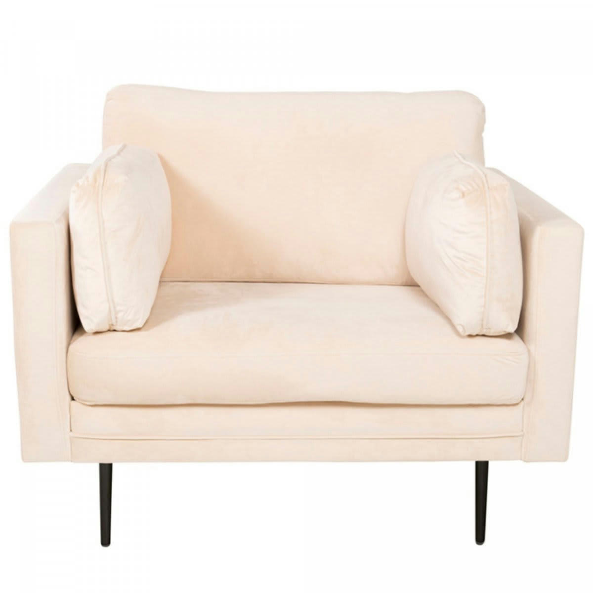 ROMEO - Fauteuil moderne en velours avec pieds en métal noir beige