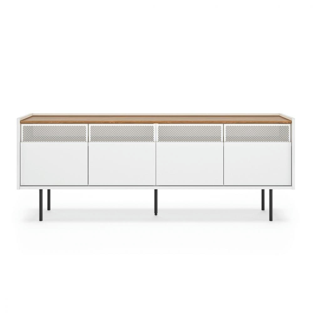 RADIO - Meuble TV  placage noyer et blanc laqué