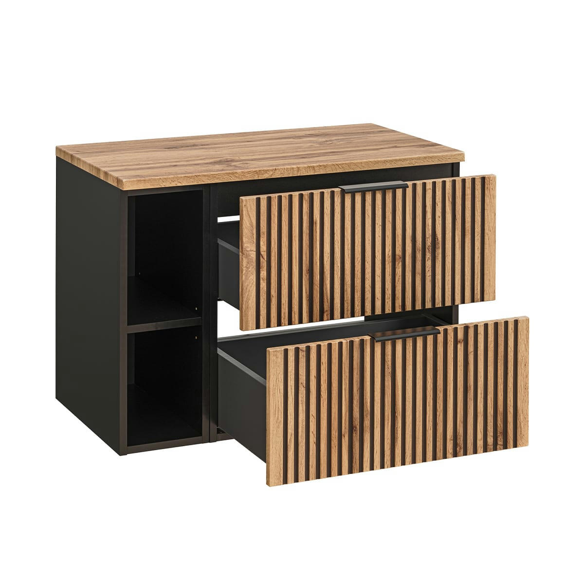 - Meuble sous-vasque 80cm 2 niches naturel et noir