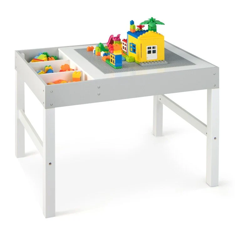 3 in 1 Wooden Kids Table with Storage and Double-Sided Tabletop-White - 31.5” x 23.5” x 23”