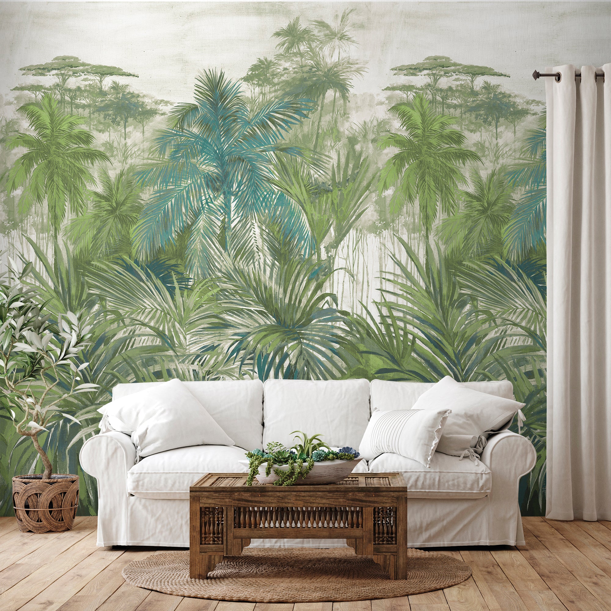 Sanders & Sanders fotobehang jungle-motief vergrijsd groen - 212 x 295 cm - 640277