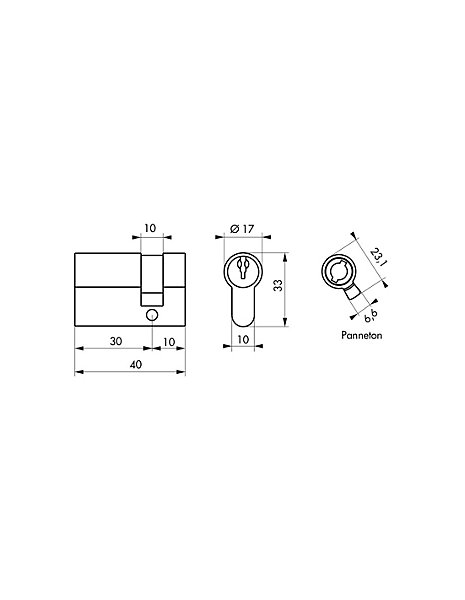 Demi-cylindre de serrure STD UNIKEY (achetez-en plusieurs, ouvrez avec la même clé), 30x10mm, 3 clés, nickelé - THIRARD