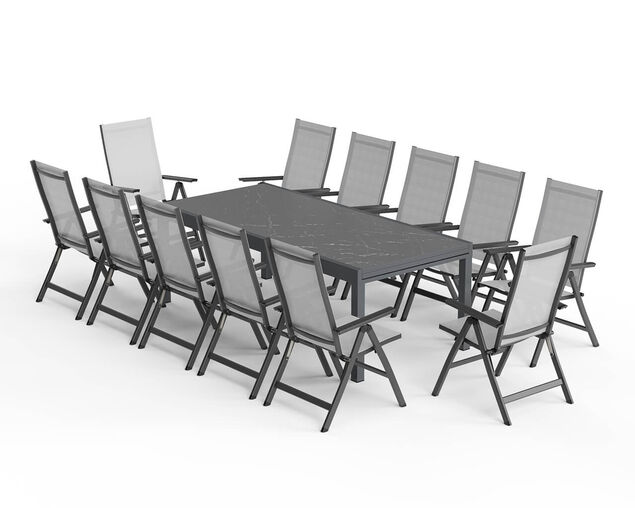 Frankie-Sinta 13 Piece Extension Dining Setting (Gunmetal Grey)
